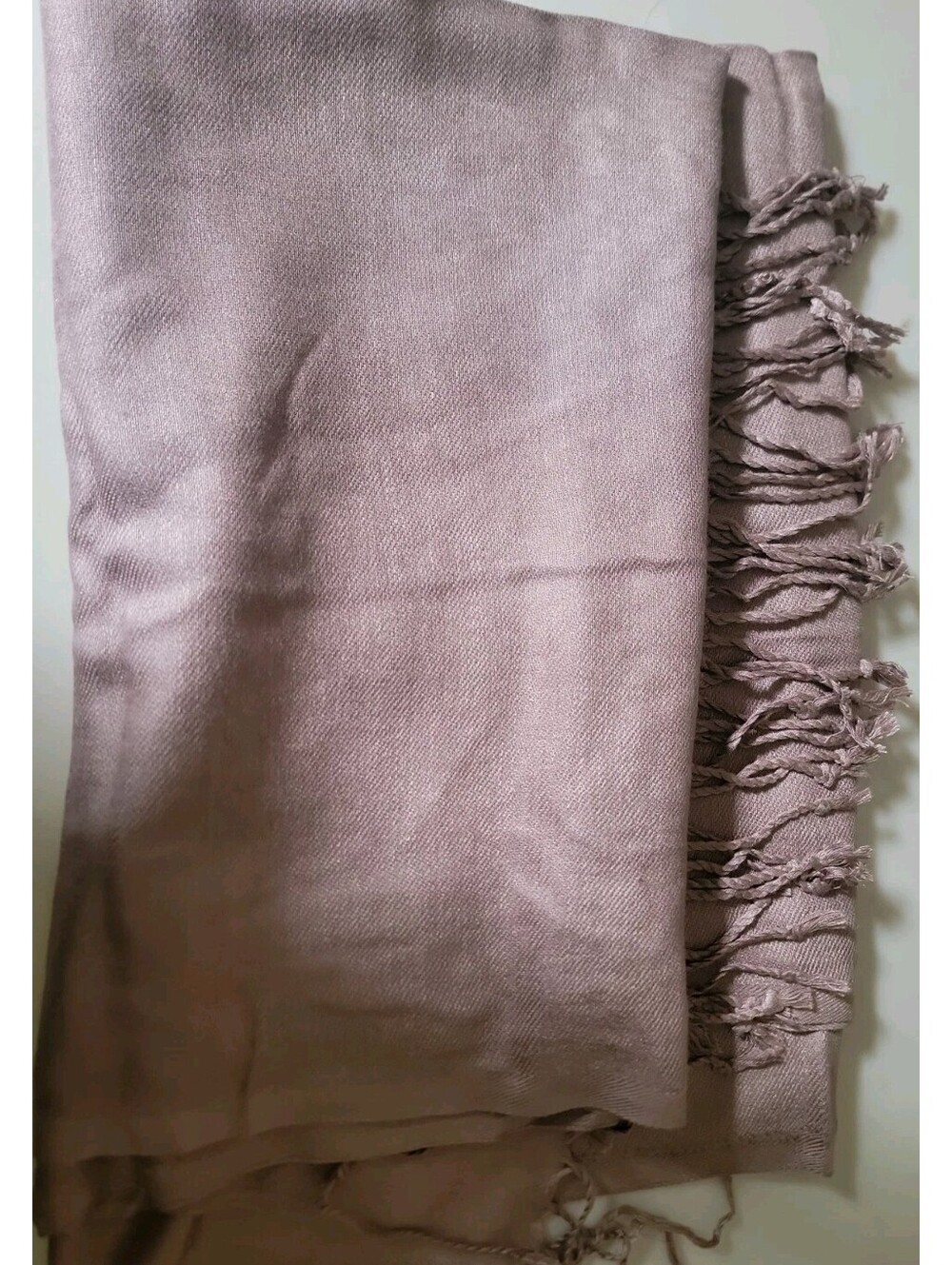Mauve Taupe Shawl Wrap Scarf Tag Says 100% Cashmere Fringe 71 x 28 Lightweight